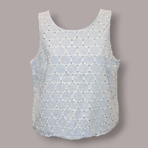 Banana Republic White and Blue Geometric Tank Top